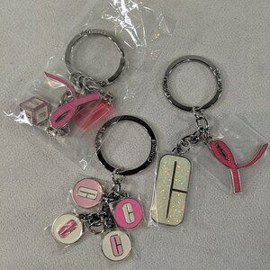 3 Set Clinique Breast Cancer Awareness Keychain Silver Pink Ribbon Metal Glitter
